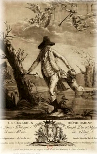 Episode d'une chasse : le duc d'Orléans sauve son joker de la noyade - Don de A.-P. Baudesson